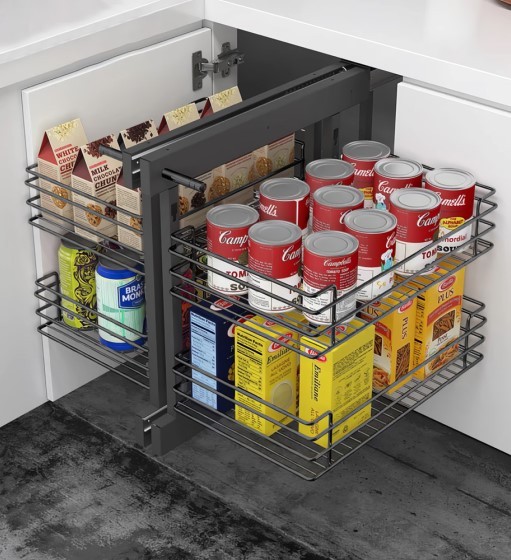 ΜΗΧΑΝΙΣΜΟΣ ΚΟΥΖΙΝΑΣ FINETTO MAGIC CORNER FULL EXTENSION ME ΦΡΕΝΟ ΓΙΑ ΠΟΡΤΑ 40-45CM ΑΝΘΡΑΚΙ