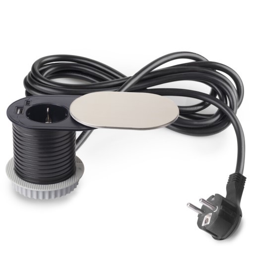 ΠΡΙΖΑ ΠΑΓΚΟΥ ΜΕ ΚΑΠΑΚΙ EMUCA FLAT 60 5048965 Φ-60ΜΜ 1 ΣΟΥΚΟ & 1 USB-Α & 1 USB-C ΑΣΗΜΙ